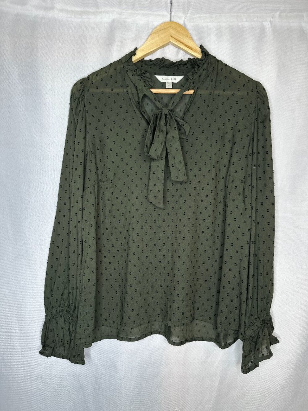 Garnett Hill Zoe Tie Neck Blouse MEDIUM Fairy Earthy Preppy Office Textured